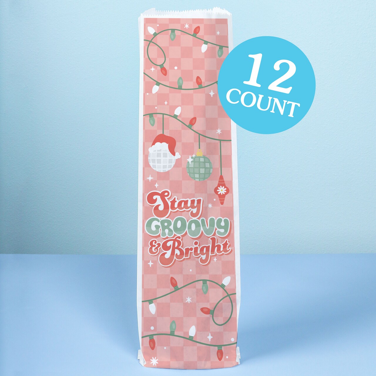 Big Dot of Happiness Groovy Christmas Wine Gift Bags, Funny Pastel Holiday Hostess Thank You Wine Bottle Gift Wrap, Bulk Holiday Paper Bags - 12 ct